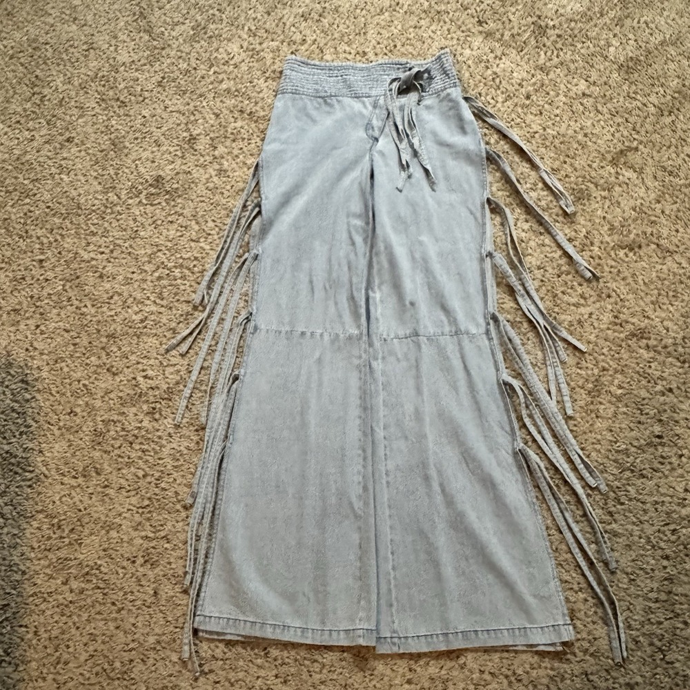 Athina Y2K Lace-Up Wide Leg‎ Denim Pants Drawstring Waist Blue NWT Size M 30x27
